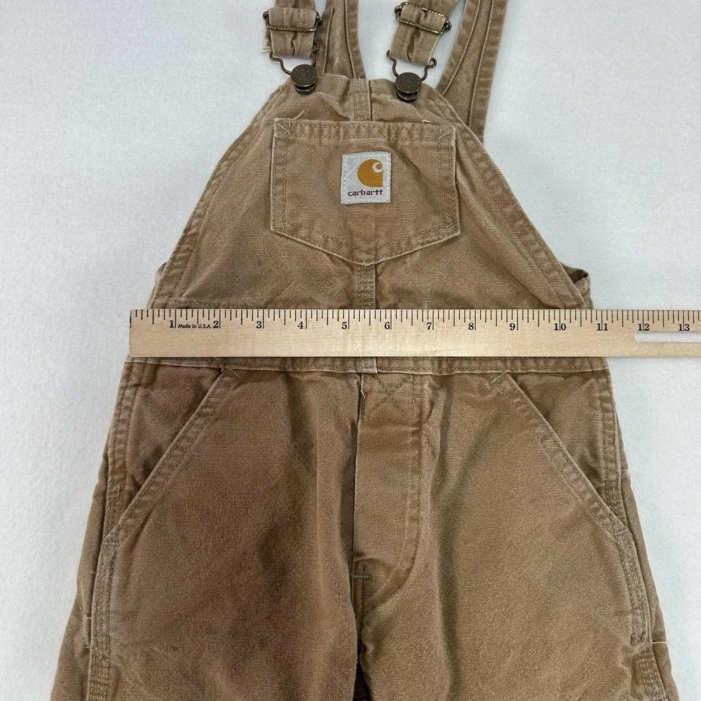 Carhartt Overalls Youth 4 Brown Canvas Bib Double Knee Workwear Play Pants Chore